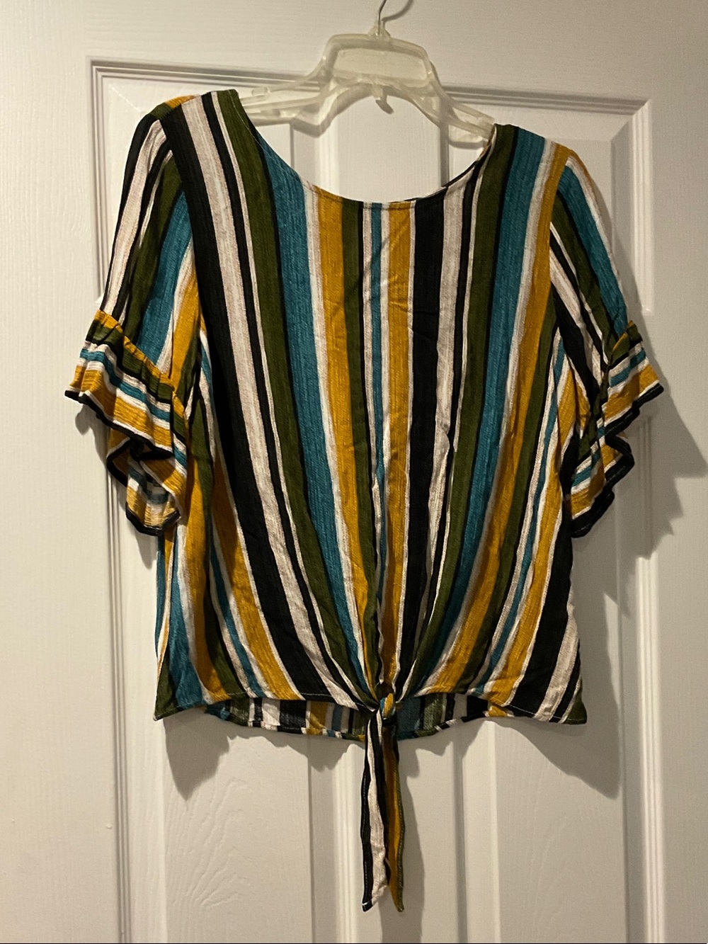 Striped Tie-Front Women’s Top - Mustard, Teal, Black, White